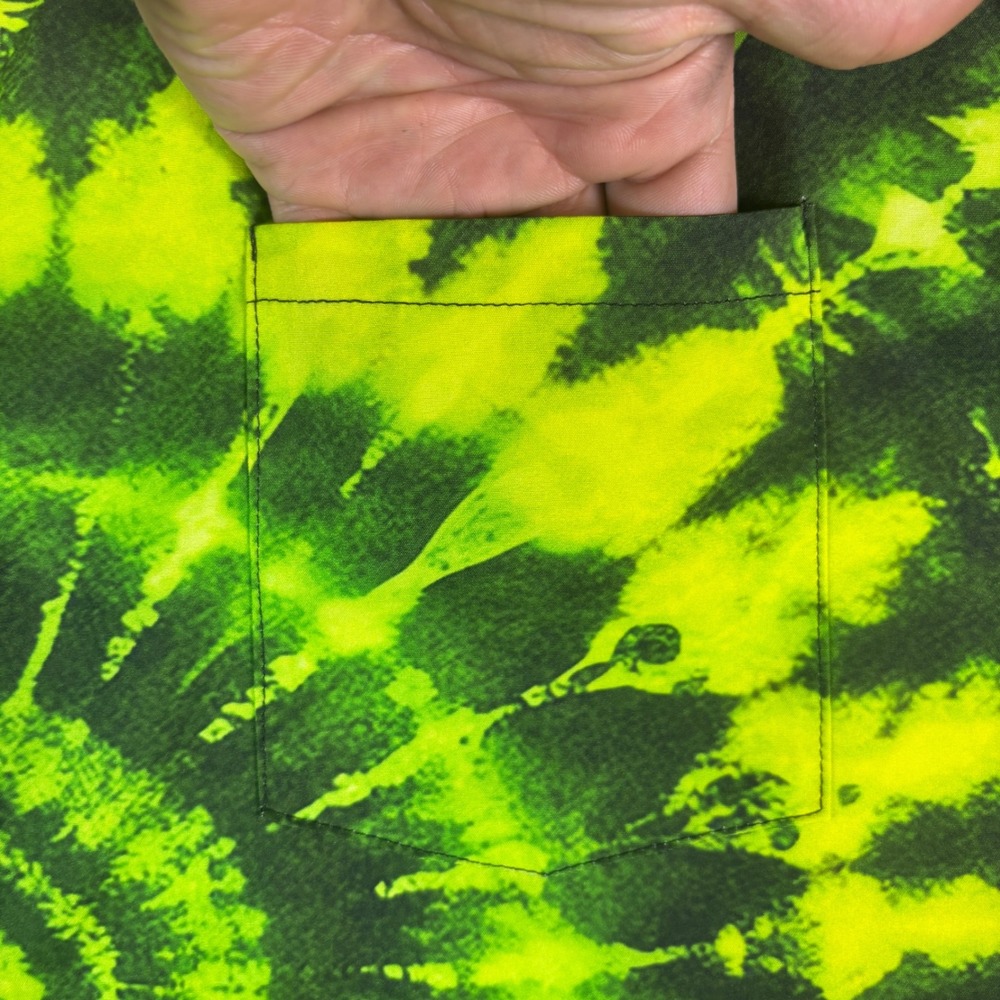 Mens 2XL Neon Green Black Tie Dye Spiral Button Down Shirt Short Sleeve Festival - Picture 9 of 11